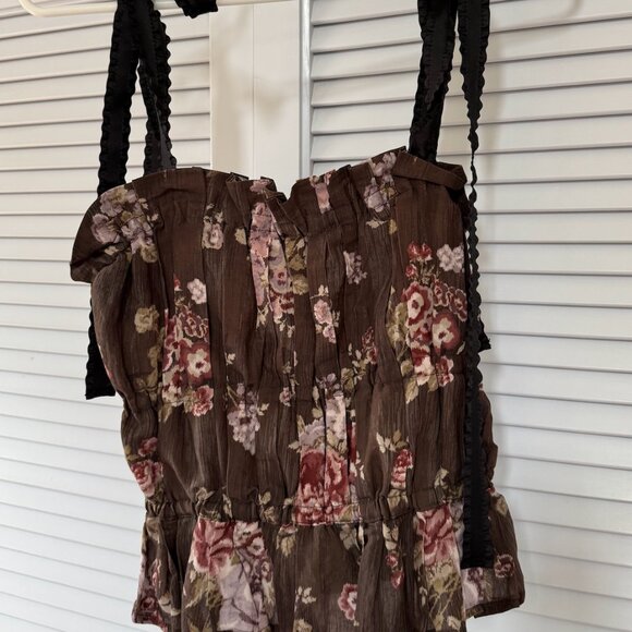 Brock Collection X H&M Floral Ribbon Tie Up Top, Women's Medium - Picture 3 of 5